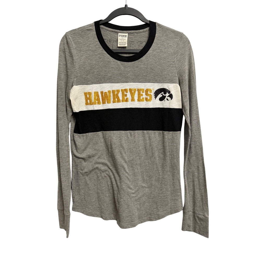 PINK Victoria's Secret Iowa Hawkeyes Long Sleeve Shirt Gray Small NCAA College